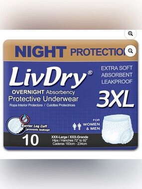 LivDry Adult XXXL Protective Underwear, Adult Diapers, Leak Proof-  10 count